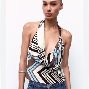 Zara Stripped Belt Halter Neck Poplin Top